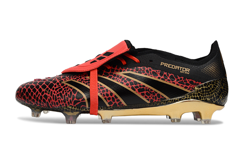 Chuteira Adidas Predator Elite Fold-Over Tongue FG - Preta, Dourada e Vermelha