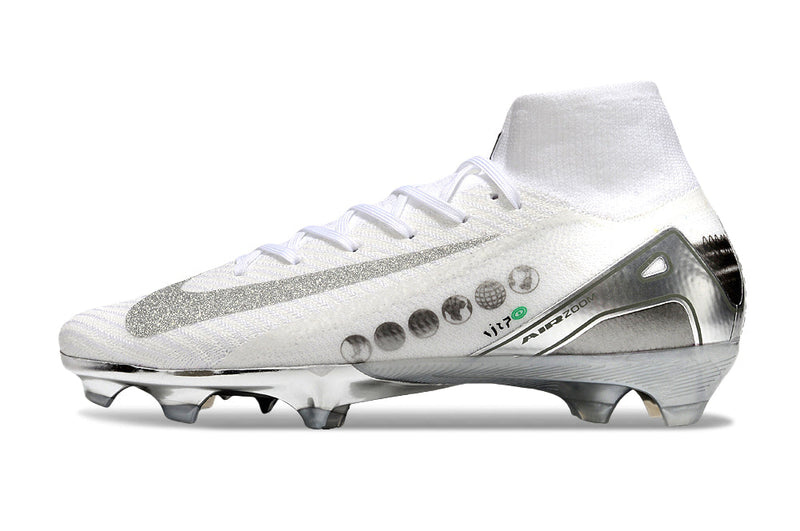 Chuteira Nike Air Zoom Mercurial Superfly 10 Edição Especial Elite FG - Branca e Prata