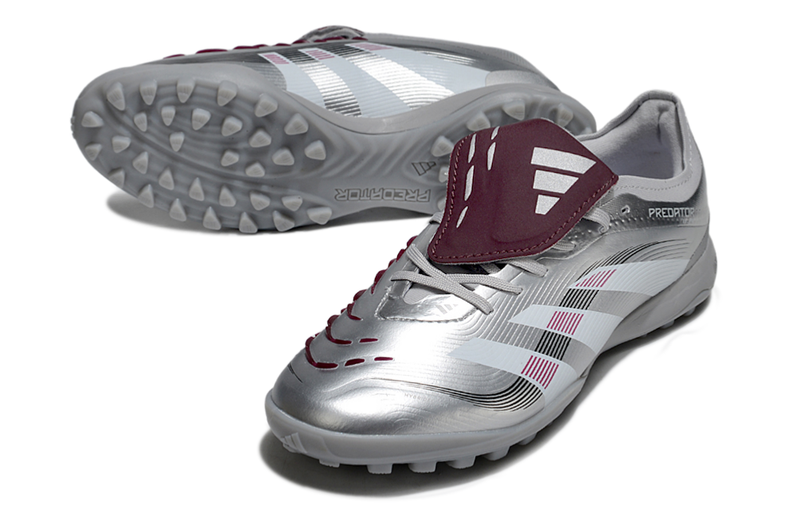 Chuteira Society Adidas Predator Elite Fold-Over Tongue TF - Prata, Branca e Vermelha