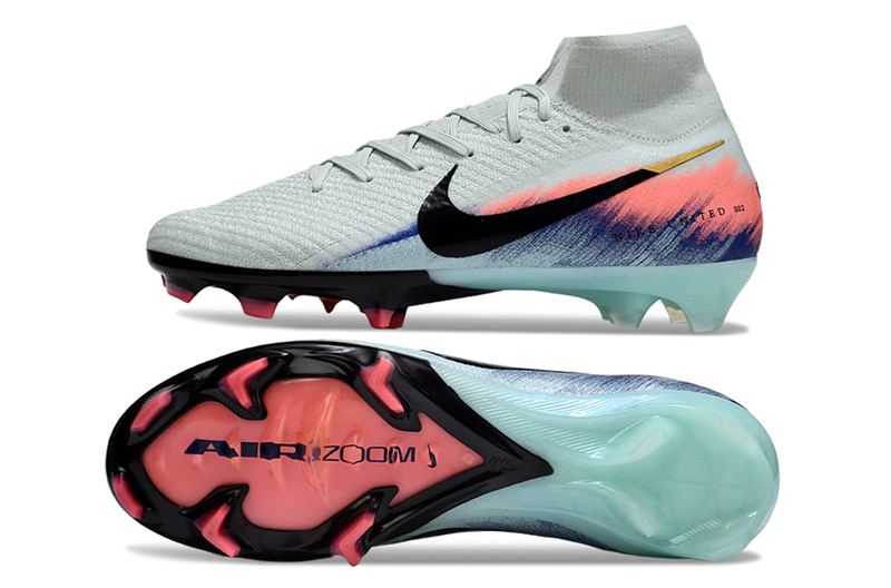 Chuteira Nike Air Zoom Mercurial Superfly 10 Elite FG - Branca, Rosa e Azul