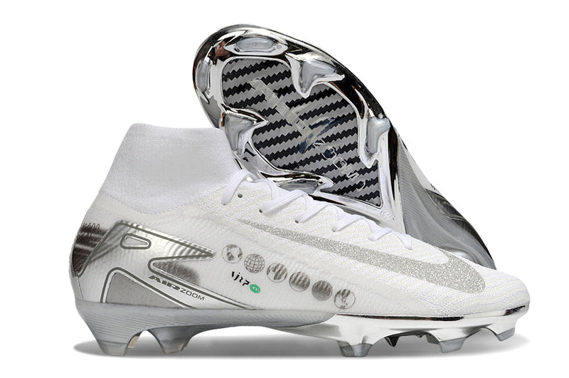 Chuteira Nike Air Zoom Mercurial Superfly 10 Edição Especial Elite FG - Branca e Prata