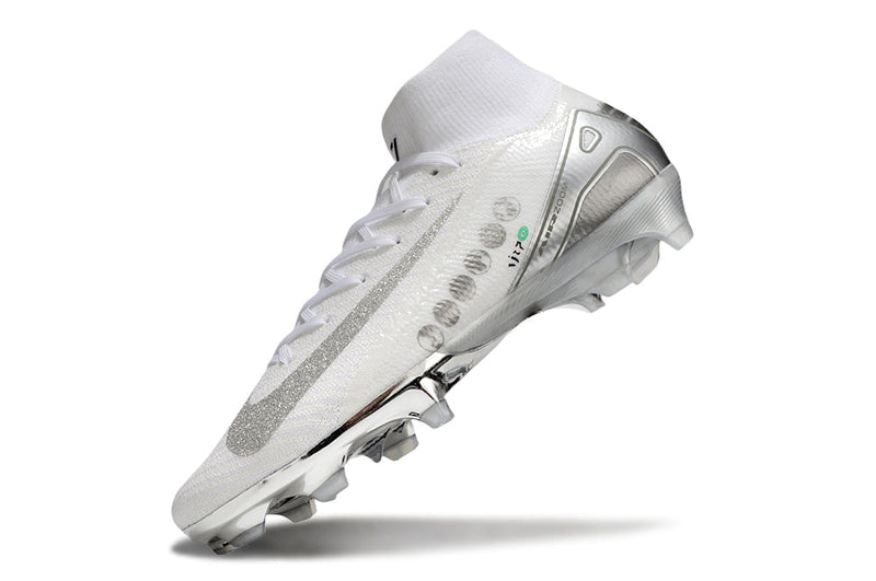Chuteira Nike Air Zoom Mercurial Superfly 10 Edição Especial Elite FG - Branca e Prata