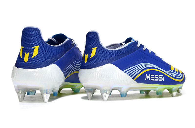 Chuteira Adidas F50 Messi Elite SG - Azul, Branca e Amarela