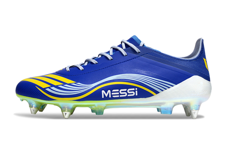 Chuteira Adidas F50 Messi Elite SG - Azul, Branca e Amarela