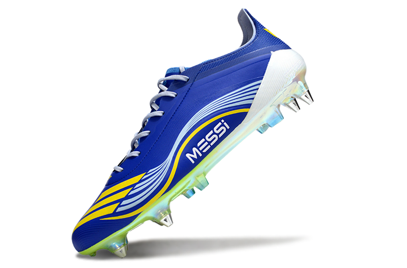 Chuteira Adidas F50 Messi Elite SG - Azul, Branca e Amarela