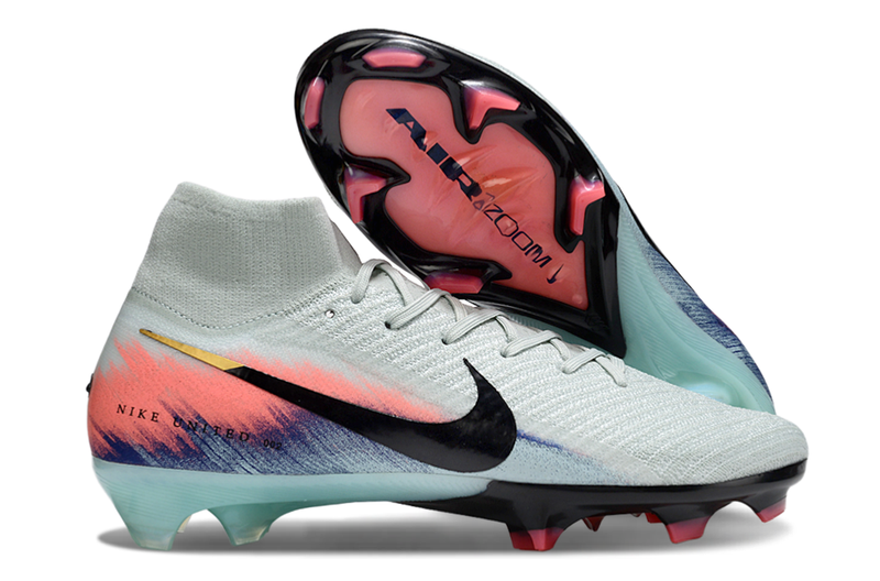Chuteira Nike Air Zoom Mercurial Superfly 10 Elite FG - Branca, Rosa e Azul